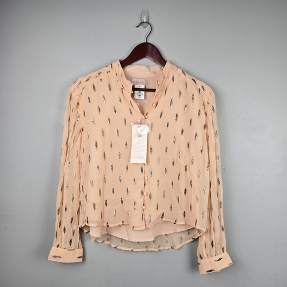 CIEBON Farah Top Button-up Slight Crop Peach Metallic All Over Print Women Sz S‎ - Picture 1 of 12